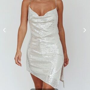 Saints & Secrets ILLIANA DIAMANTE STRAP SEQUIN MINI DRESS SILVER BLACK